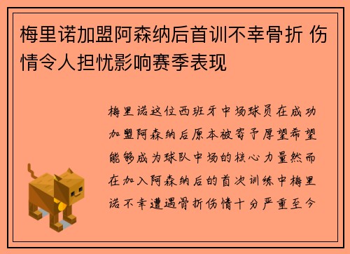 梅里诺加盟阿森纳后首训不幸骨折 伤情令人担忧影响赛季表现 梅里诺加盟阿森纳后首训不幸骨折 伤情令人担忧影响赛季表现
